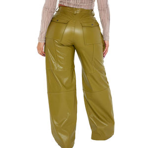 2022 personnalisé femmes taille haute jambe large Faux <span class=keywords><strong>cuir</strong></span> <span class=keywords><strong>pantalon</strong></span> Y2K Streetwear Style <span class=keywords><strong>cuir</strong></span> lavé <span class=keywords><strong>Cargo</strong></span> <span class=keywords><strong>pantalon</strong></span> - Product Image 6