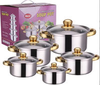 Set Panci Sup Stainless Steel 10 Buah Laris Manis, Cocok untuk Kompor Gas dan Induksi, Dilengkapi Tutup, untuk Promosi Peralatan Masak