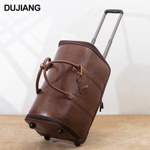 Maleta de Cuero Genuino Dujiang, Gran Capacidad, con Ruedas, Unisex, para Viajes de Negocios, Cierre de Cremallera, Cuero Vacuno de Primera Calidad - Product Image 1