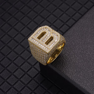 Custom Hiphop Big Bling Full Iced Out Cz <strong>Moissanite</strong> Brass 925 Silver a to Z 26 Letter baguette <strong>Rings</strong> for <strong>Men</strong> - Product Image 6