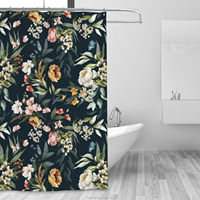 Rideau de douche floral noir, rideau de douche aux fleurs colorées pour salle de bain, ensemble de rideaux de douche en tissu imperméable 72*72 pouces