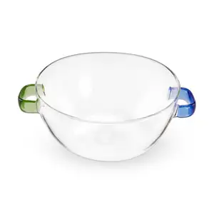 Индивидуальная прозрачная термостойкая чаша для фруктов из боросиликатного стекла, многоцветная стеклянная Салатница с цветной ручкой