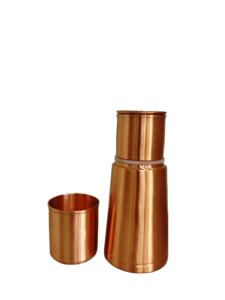 Premium Handcrafted Copper Nightstand Carafe 950ML Matte Finish Designer Bedside <b>Jar</b> with Inbuilt Cup Luxury Gift Set - Product Image 5