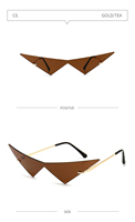 2023 nouvelle personnalité oeil de chat chaud lunettes de soleil femmes sans monture Triangle lentille noir lunettes de soleil pour dames