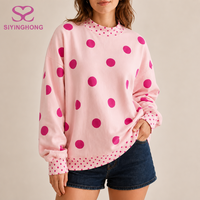 Sweat à capuche oversize en polaire pour femme avec logo personnalisé, imprimé pois sur toute la surface, lettres appliquées, poche kangourou, pull décontracté – Fabricant