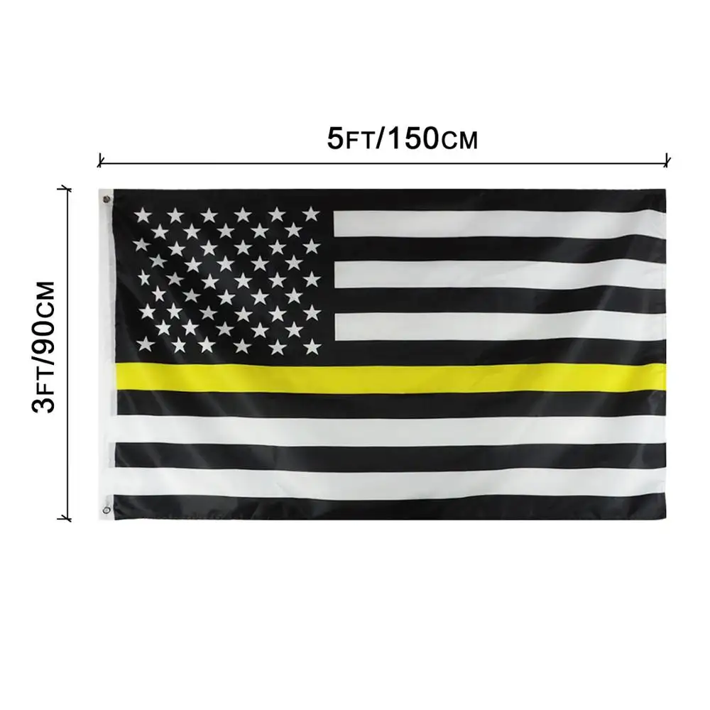 100% Polyester dünne gelbe Linie Flagge Siebdruck nationalen US-Banner 3x5