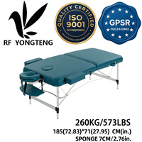 Table de massage portable pliable en 2 sections avec pieds réglables en hauteur, repose-tête et accoudoirs, cadre en aluminium, couleur turquoise