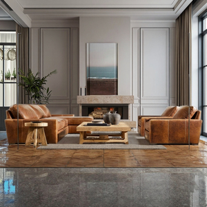 Divano Componibile di Lusso <span class=keywords><strong>in</strong></span> <span class=keywords><strong>Pelle</strong></span> a Forma di L con Chaise Longue Reclinabile Artigianale dal Design Classico per Soggiorno - Product Image 1