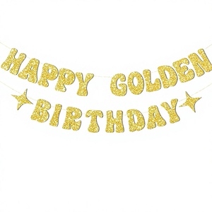 Pancarta y Letrero de Feliz Cumpleaños Dorado con Diseño de Estrella Dorada Brillante, Decoraciones de Cartón para Fiestas de Cumpleaños para Mujeres y Hombres - Product Image 1