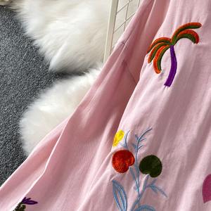 優しいスタイルピンク甘いドーパミン刺繍ブラウスカジュアルルーズハイウエストスリムフィットワイドレッグパンツ2ピースセット - Product Image 6