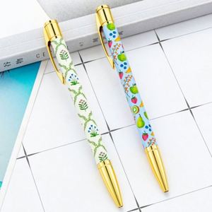 Stylos à bille métalliques promotionnels multicolores à motif floral, 1,0 mm, pour hôtels et conférences, avec impression par transfert à chaud – Vente en gros - Product Image 1