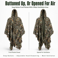 Poncho en polyester à capuche avec camouflage 3D en feuilles pour la chasse, la photographie de la faune, l'observation des oiseaux, le camping, la randonnée 140 x 120 cm