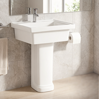 Vente en gros usine : Lavabo sur pied carré moderne en céramique blanche, facile à nettoyer, pour salle de bain, hôtel, buanderie