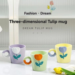 INS Wind Hand-painted Tulip Ceramic Cup Three-dimensional Relief <b>Mug</b> Flower Coffee Cup Activity Accompanied by <b>Gift</b> Water Cup - Product Image 2