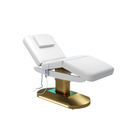 Table de massage électrique de luxe Qunpeng blanche avec base dorée, lit de soin facial réglable, table de spa, lit électrique pour extensions de cils