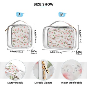 Sac de voyage pour maquillage femme 2 pièces, design floral personnalisé, étanche, grande capacité, poignée souple, PVC transparent - Product Image 4