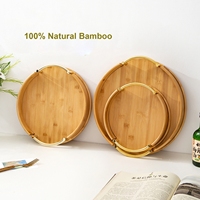 Nouveau plateau de rangement rond en bois et bambou moderne avec poignée en métal Design élégant pour buffet hôtel maison et services de restauration