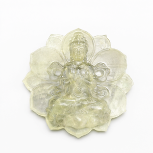 Guanyin Bodhisattva Carving on Lotus in Natural Citrine <b>Stone</b> 102 gms, 3 Inches Long Spiritual Talisman for Calm Mind, - Product Image 1
