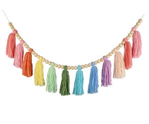 Lazos de lluvia de macramé para pared, <span class=keywords><strong>cuentas</strong></span> de madera, borlas tejidas, decoración Bohemia para habitación de niños - Product Image 2