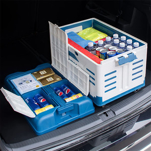 高品質二層式ヘビーデューティー4輪80L折りたたみ式プラスチック収納ボックストロリー（高蓋付き） - Product Image 5