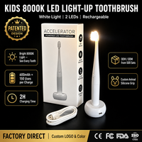 Brosse à dents lumineuse pour enfants avec lumière LED blanche 3 en 1, amusante et vérification buccale et brossage des dents, brosse à dents pour enfants avec lumière