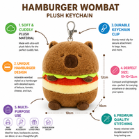 Zaves Hoge Kwaliteit Eco-vriendelijke Duurzame Zachte Mini Hamburger Wombat Sleutelhanger Rugzak Decoratie Verjaardag Cado Groothandel Kawaii Pluche