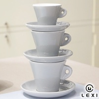 Ensemble tasse et soucoupe à expresso en porcelaine gris sarcelle, empilable, intérieur blanc brillant, logo personnalisé, pour café, maison, cadeau, vente en gros