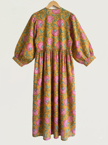 Vestido Midi Bohemio de Algodón con Rayas Rosas y Estampado Floral, con Estampado a Mano, para Mujer, Ropa Informal de Resort y Estilo Veraniego - Product Image 5