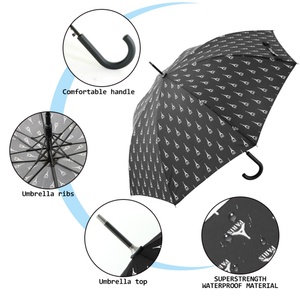 Traditional Business Straight <b>Umbrella</b> with Crooked Handle Plastic Shaft Custom Logo 46inch Diameter Fiberglass Frame - Product Image 4
