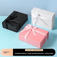 Caja de Regalo Plegable de una Pieza con Lazo, Caja de Regalo de Cartón Simple de Color Sólido para Cumpleaños, Venta al por Mayor