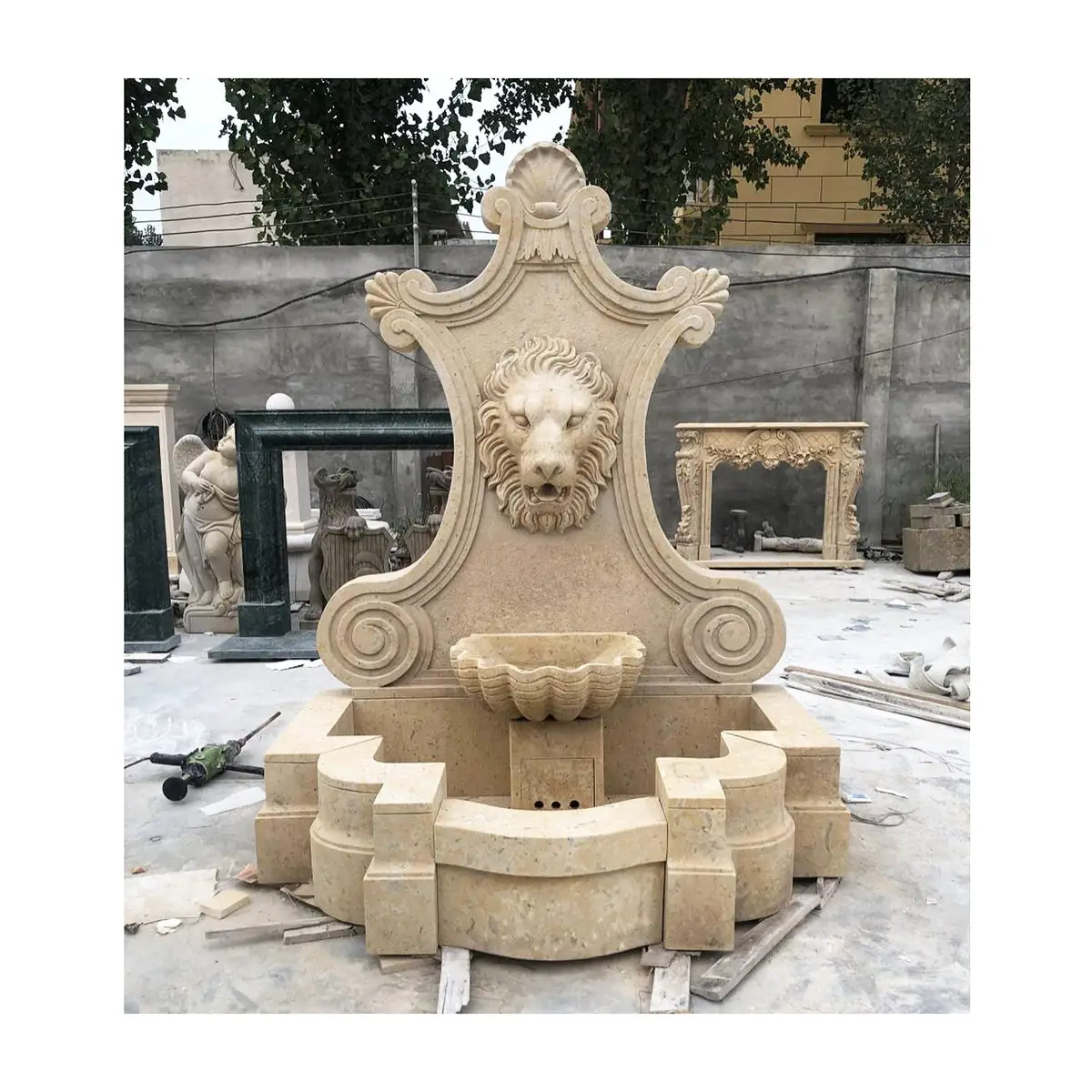 Statue d'egypte sculptée à la main, tête de Lion en marbre, fontaine en pierre