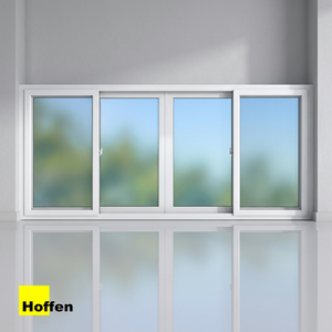 หน้าต่างบานเลื่อนคู่ Hoffen Pro UPVC ขนาด 240x110 ซม. กรอบสีขาว พร้อมมุ้งไฟเบอร์กลาส กระจกภายนอก สำหรับโรงแรม วิลล่า ป้องกันลม - Product Image 3