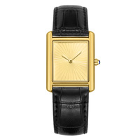 Montre carrée française bleue pour homme, simple et luxueuse, bracelet en cuir, montre à quartz pour homme