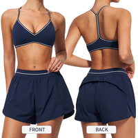 TZ9615-2 Set Yoga Warna-warni dengan Bra Olahraga Halter dan Celana Pendek Cepat Kering Berdetail Ruffle Penutup Pinggul