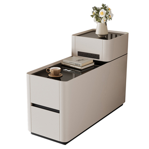 Mueble Auxiliar Multifuncional de Cuero de Lujo Ligero con Carga Inalámbrica, Tapa de Vidrio Templado, Diseño Moderno y Sencillo para el Hogar A22 Le - Product Image 1