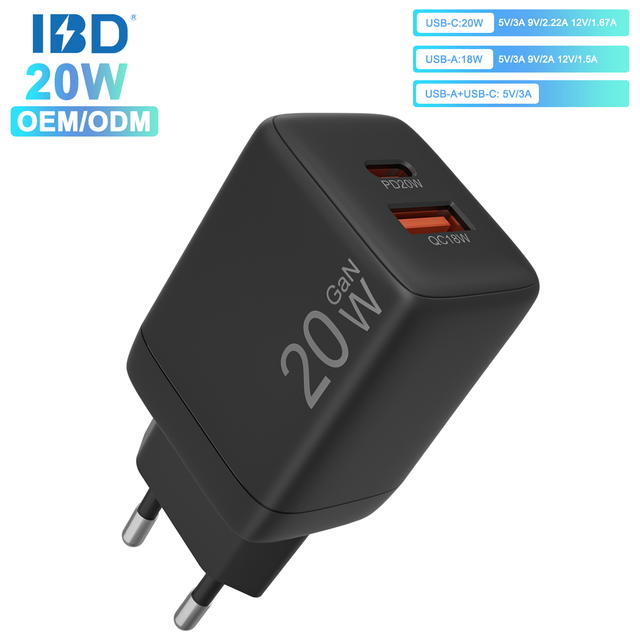For 20W Fast Charger PD QC 3.0 PPS Dual Port USB-C Wall Charger Travel Adapter CE FCC ROHS Fireproof PC Laptop/Earphone