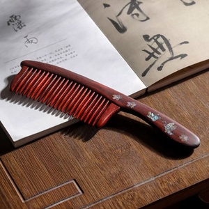 Portable Sandalwood Smooth U-Shaped Teeth Comb Handmade Mother-of-Pearl <strong>Inlaid</strong> <strong>Wooden</strong> Comb - Product Image 2