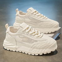 Chaussures Homme Édition Européenne 2025 – Baskets Respirantes en Maille pour l'Été, Style Papa, Luxe Léger, Haut de Gamme, Durables, à Semelle Épaisse, à Lacets, Blanches