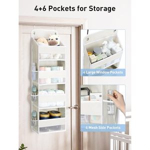 Organizador para colgar sobre la puerta, 10 bolsillos, color blanco crema, almacenamiento para juguetes y artículos esenciales para bebés, montaje en puerta - Product Image 3