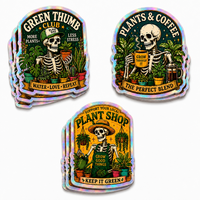 Stiker Hologram Custom Logo Green Thumb Club Skeleton Gardener, Stiker Anti Air untuk Pot Bunga