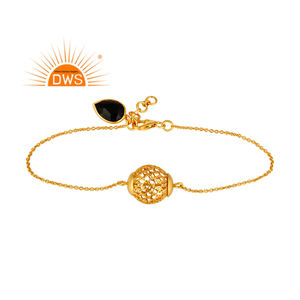 Attractive Black Onyx <b>Gemstone</b> <b>Bracelet</b> Manufacturer Designer 18k Gold Plated Silver <b>Bracelet</b> Jewelry Vintage Collection - Product Image 1