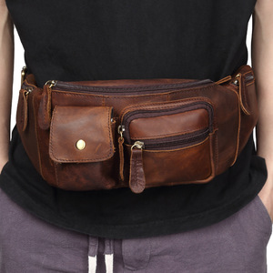 Bolso de Cintura de Cuero Genuino para Hombre, Estilo Retro Multifuncional de Gran Capacidad, Color Chocolate Marrón - Product Image 1