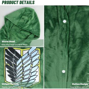 ผ้าคลุมคอสเพลย์ Attack On Titan สีเขียว ผ้าฟลานเนล ผ้าห่มคลุมแบบสวมใส่ได้ ลายหน่วยสำรวจ มีฮู้ด ชุดคอสตูมอนิเมะ - Product Image 4