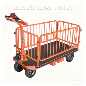 Chariot à plateforme électrique en acier à quatre roues robuste, design pliable pour le transport de marchandises industrielles, logistique d'entrepôt (OEM - Product Image 2