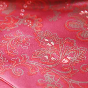 Groothandel Luxe Polyester Rood Gouden Bloemen Gedrukt Satijnen Stof