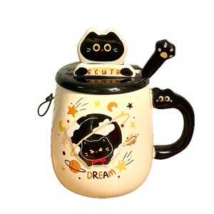 Taza de cerámica Dragon Nest Cat de 301-400ml con tapa y cuchara, resistente al calor, regalo para el hogar, cumpleaños de parejas - Product Image 2