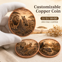 Pièce de monnaie en cuivre pur 999 de 5 oz, colorée, en relief, thème Savane africaine, faune premium, antique, thème Feng Shui, édition impression UV