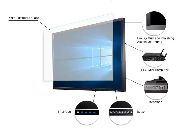 YCZX 65 nuova scheda interattiva intelligente 4K Monitor Touch Screen con sistema Android interfaccia USB e VGA per la scuola/ufficio