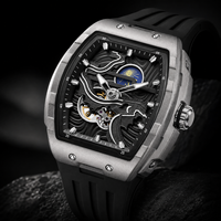Montre mécanique vintage pour homme de style ethnique, entièrement automatique, cadran ajouré avec aiguilles lumineuses, verre minéral renforcé, bracelet en silicone