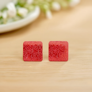 Orecchini pendenti alla moda con motivo a rosa rossa, borchie quadrate, gioielli da festa da donna in resina acrilica - Product Image 3